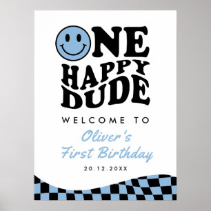 One Happy Typ Blue Boy 1. Geburtstag Lächeln Willk Poster