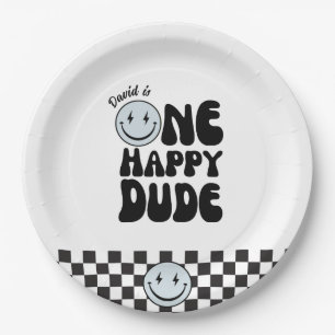 One Happy Typ Blue Happy Face Birthday Pappteller