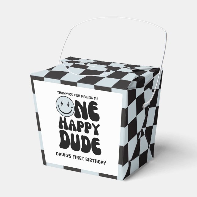 One Happy Typ Blue Happy Face Boy Erster Geburtsta Geschenkschachtel (Vorderseite)