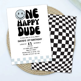 One Happy Typ Blue Happy Face Erster Geburtstag Einladung