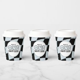 One Happy Typ Groovy Happy Face Boy Birthday Pappbecher