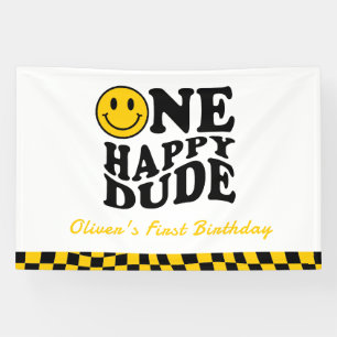 One Happy Typ Wavy Happy Smile Boy 1. Geburtstag Banner