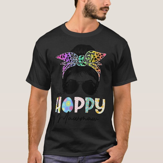 One Hoppy Mawmaw Leopard Messy Bun Easter Day T-Shirt (Vorderseite)