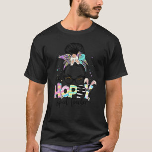 One Hoppy Sped Teacher Bunny Leopard Messy Bun Eas T-Shirt