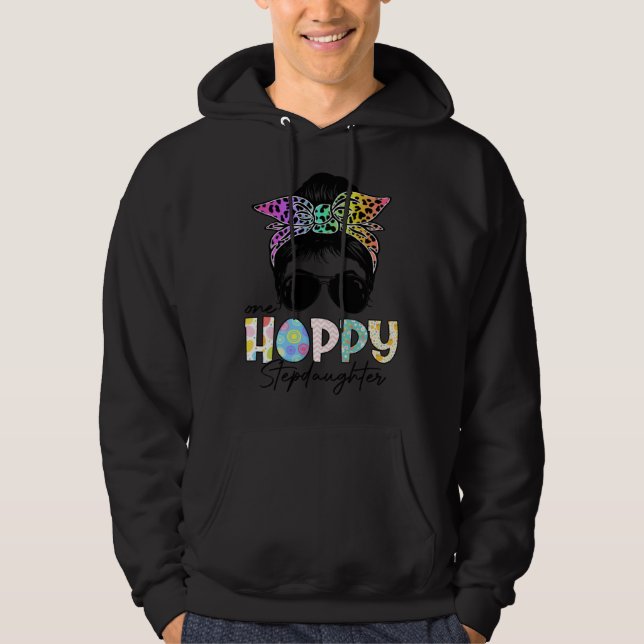 One Hoppy Stepdaughter Leopard Messy Bun Easter Da Hoodie (Vorderseite)