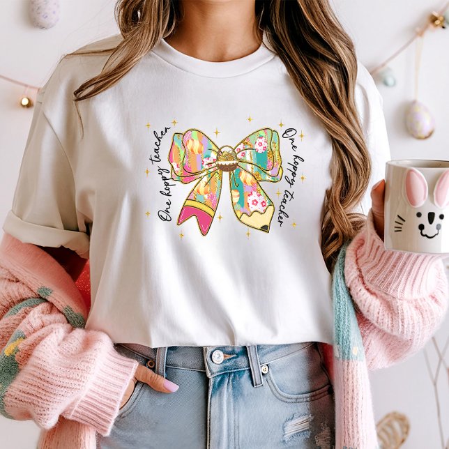 One Hoppy Teacher Osterfest T-Shirt; Niedlich Bow  T-Shirt (Von Creator hochgeladen)