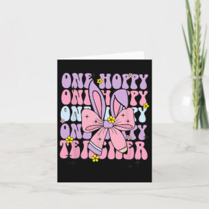 One Hoppy Teacher Retro Bunny Oaster Teacher Apple Karte