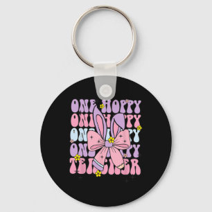 One Hoppy Teacher Retro Bunny Oaster Teacher Apple Schlüsselanhänger