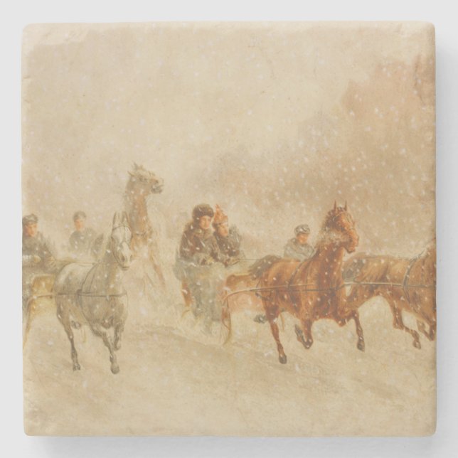 One Horse Open Sleigh Race Christmas Steinuntersetzer (Vorderseite)