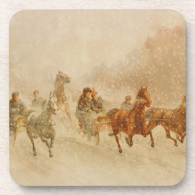 One Horse Open Sleigh Race Set von Cork Untersetze Untersetzer (Vorderseite)