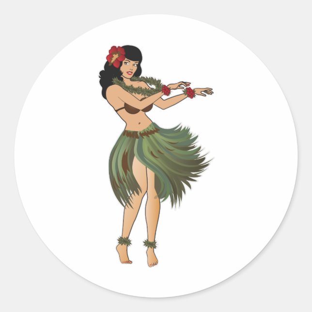 One Hula Girl Dancing Runder Aufkleber (Vorderseite)