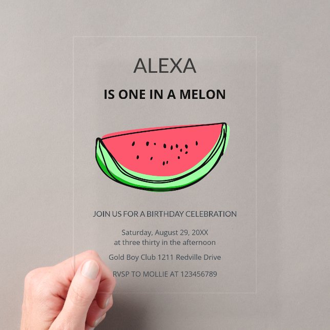 One in a Melon 1st Birthday Watermelon Birthday Acryleinladungen (Insitu (Handheld))