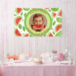 One In A Melon Custom Photo Watermelon Birthday  Banner