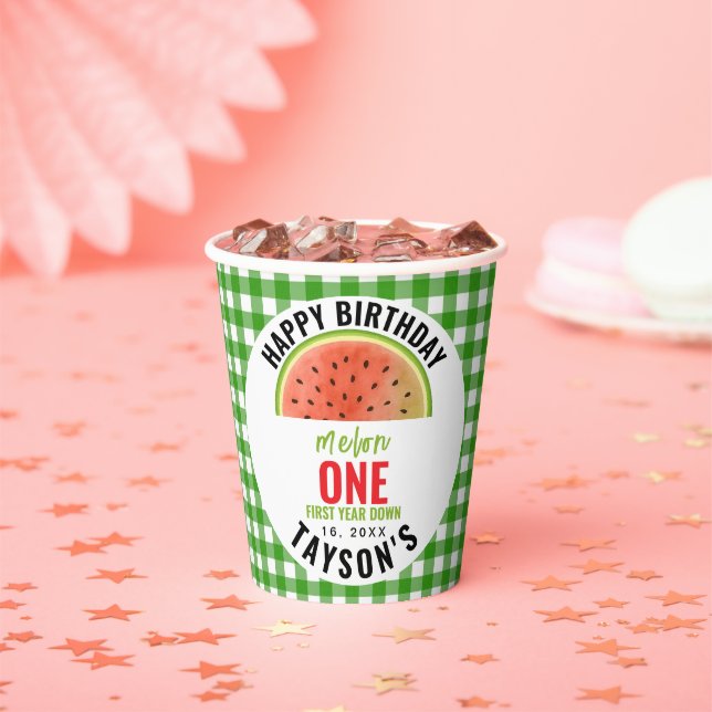 One in a Melon glitter watermelon 1st birthday Pappbecher (Insitu)