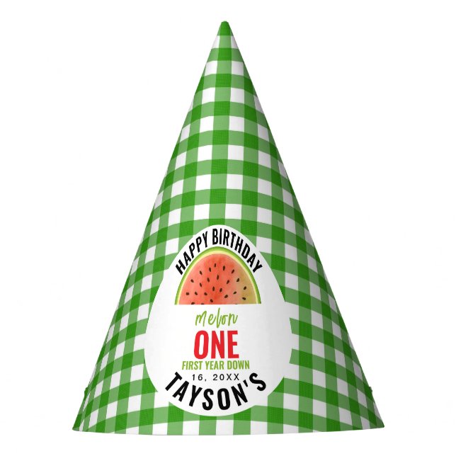 One in a Melon glitter watermelon 1st birthday Partyhütchen (Vorderseite)