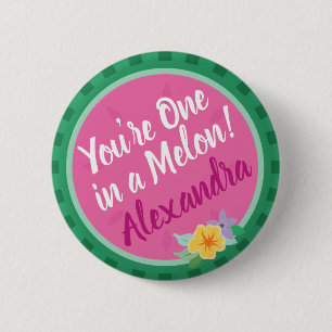 "One in A melon" Pink & Green Watermelon Tropical Button