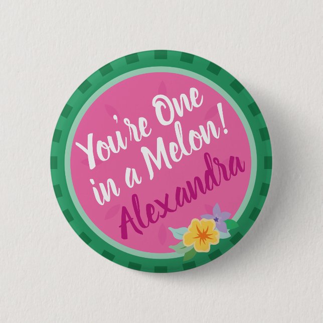 "One in A melon" Pink & Green Watermelon Tropical Button (Vorderseite)