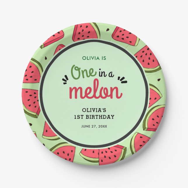 One in a Melon Summer Watermelon 1st Birthday  Pappteller (Vorderseite)