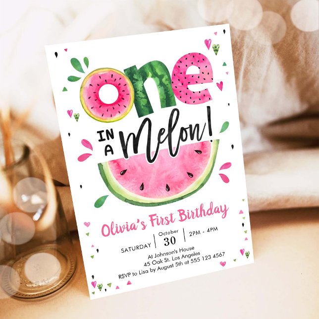 One In A Melon Watermelon 1st Birthday Invitation (Créateur téléchargé)