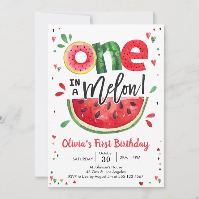 One In A Melon Watermelon 1st Birthday Invitation (Devant)