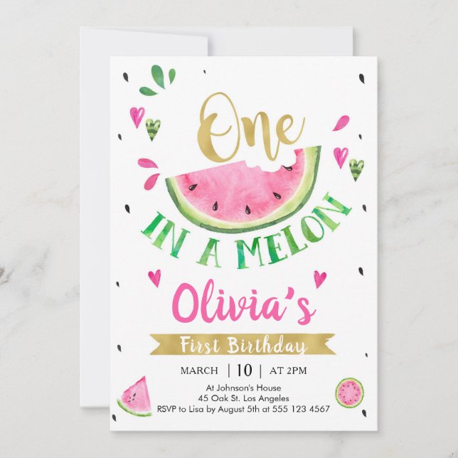 One In A Melon Watermelon 1st Birthday Invitation (Devant)