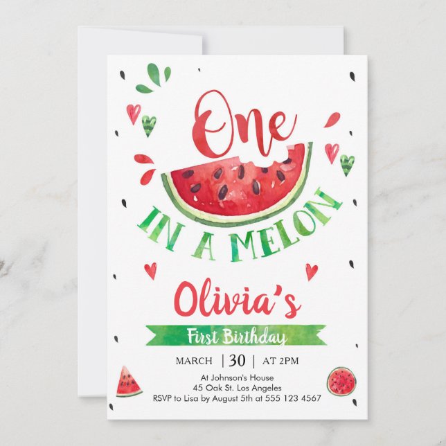 One In A Melon Watermelon 1st Birthday Invitation Einladung (Vorderseite)