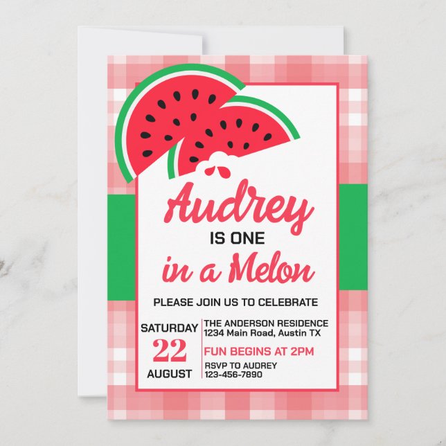One In a Melon Watermelon Brithday Einladung (Vorderseite)