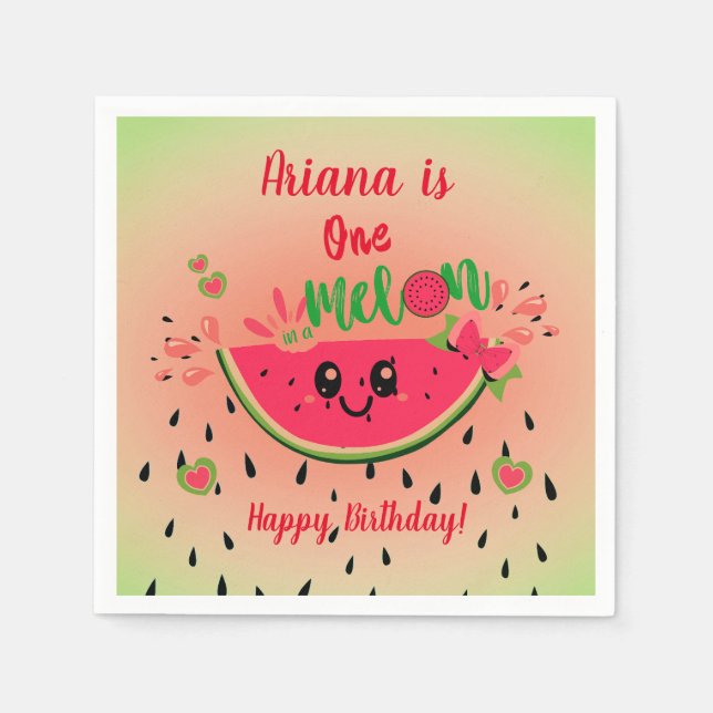 One In a Melon Watermelon Girl's First Birthday Serviette (Vorderseite)