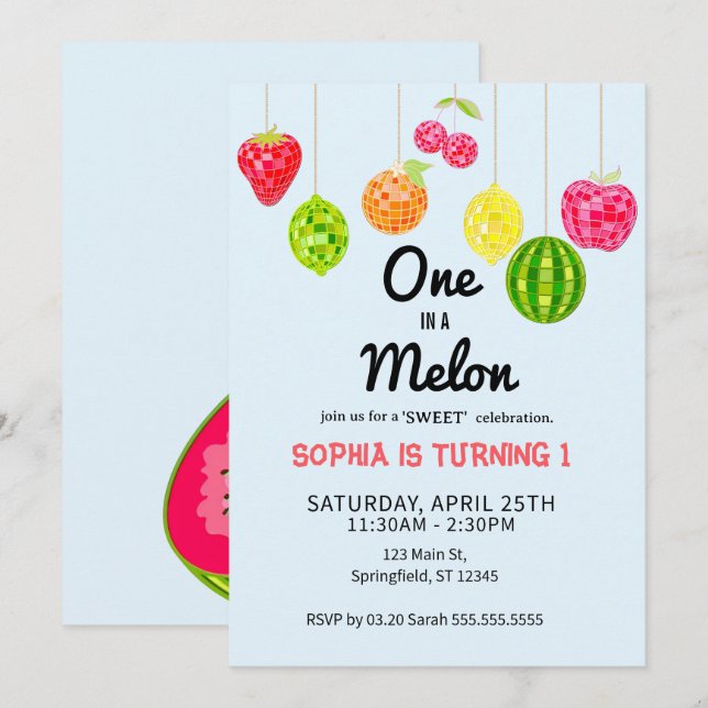 One in a Watermelon! 1st Birthday Party Einladung (Vorne/Hinten)