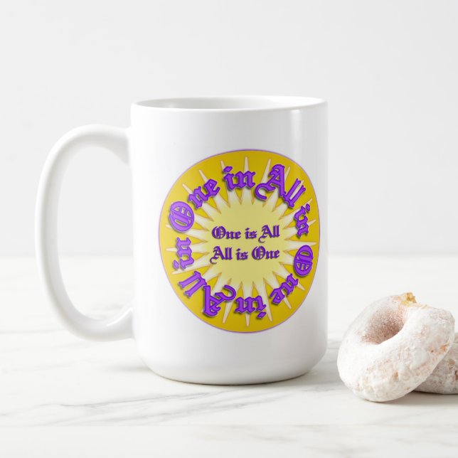 "One in All" Weiße 15 oz Tasse (Mit Donut)