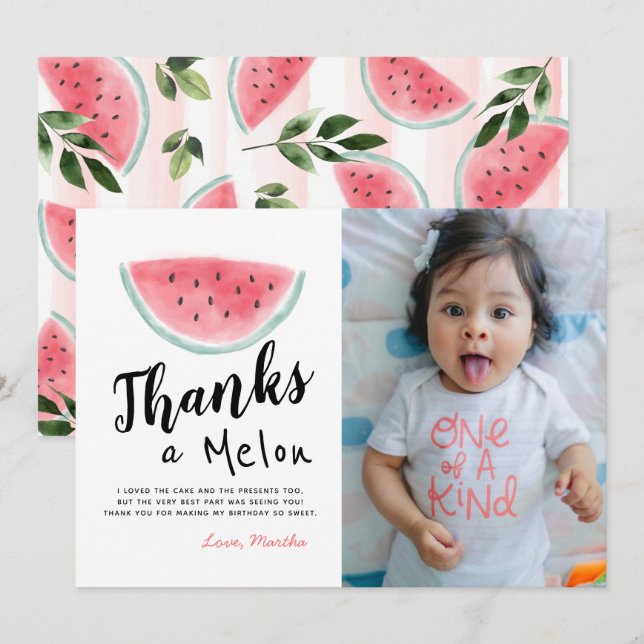 One in the Melon Birthday Foto Danke-Card Einladung (Vorne/Hinten)