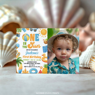 One In The Sun 1st Birthday Summer Party Photo Einladung