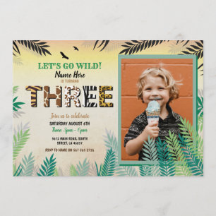 One Jungle 3. Geburtstag Party 3 Safari ZOO Foto Einladung