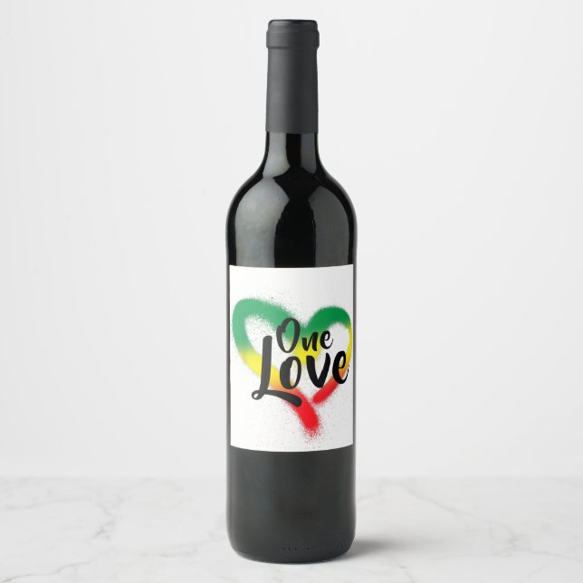 One Liebe One Heart Reggae Vibes Weinetikett (Vorderseite)