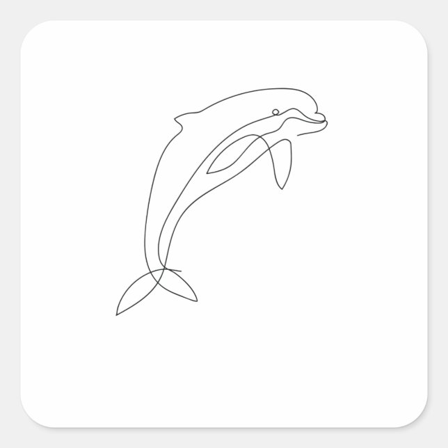 One Line Art Delfin mit einem Strich gezeichnet Quadratischer Aufkleber (Vorderseite)