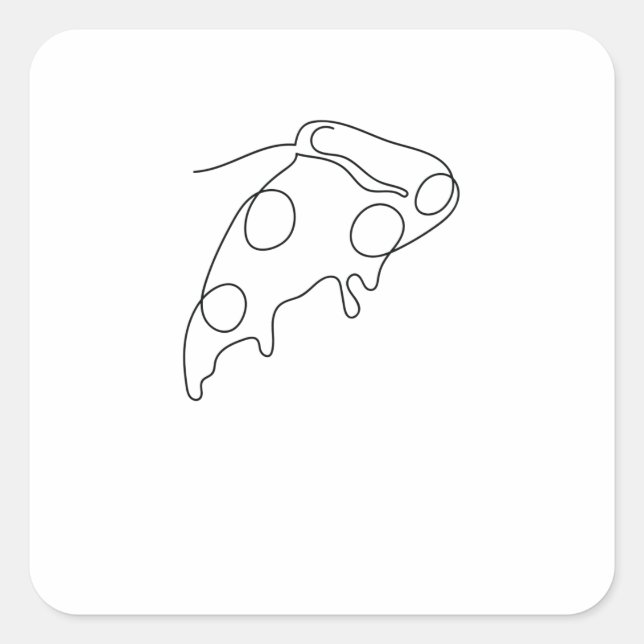 One Line Art Stück Pizza gezeichnet mit Stift Quadratischer Aufkleber (Vorderseite)