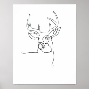 One Line Drawing Hirsch Single Art Poster