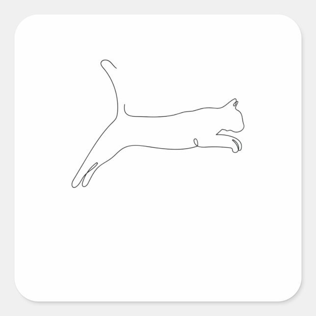 One Line Drawing Katze springt Single Art Quadratischer Aufkleber (Vorderseite)