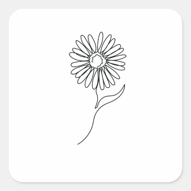 One Line Drawing Sonnenblume Single Art Quadratischer Aufkleber (Vorderseite)