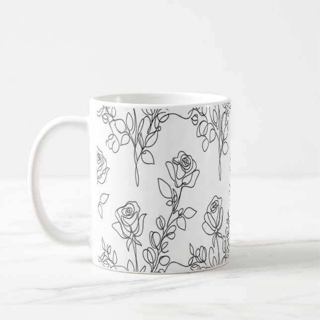 One Line Rose Eucalyptus Elegant Floral Design Kaffeetasse (Links)