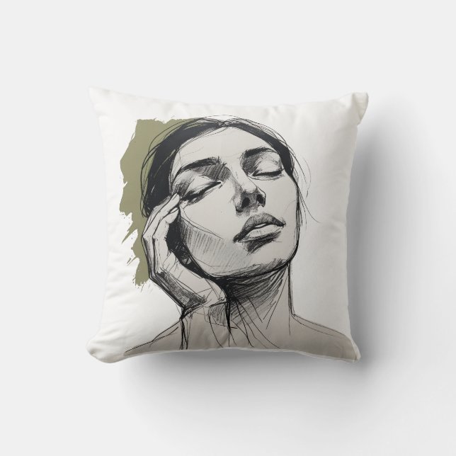 One-Line Thinking Face with Hand – Minimalist Pill Kissen (Vorderseite)