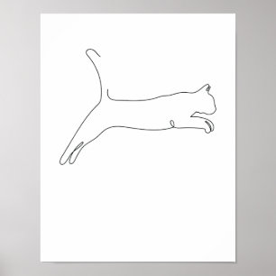 One Line Zeichnend Katze springt Single Art Poster