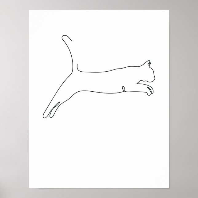 One Line Zeichnend Katze springt Single Art Poster (Vorne)