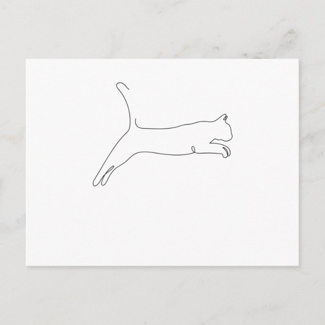 One Line Zeichnend Katze springt Single Art Postkarte (Vorderseite)