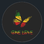 One Love Butterfly Rasta Reggae Peace Runder Aufkleber<br><div class="desc">One Love Butterfly Rasta Reggae Peace</div>