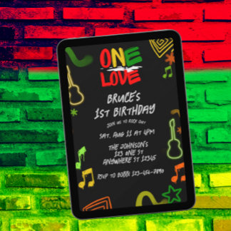 One Love Music Schwarz Rot Gold Grün 1. Geburtstag Einladung
