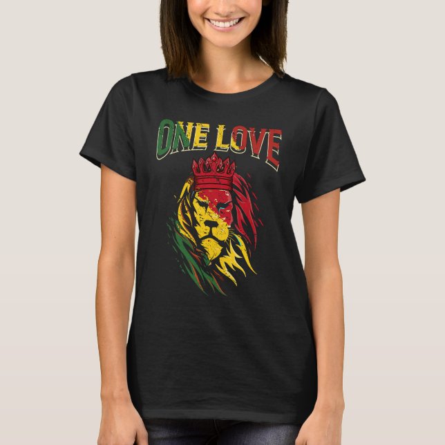 One Love Rasta Lion Jamaican Pride Reggae African T-Shirt (Vorderseite)