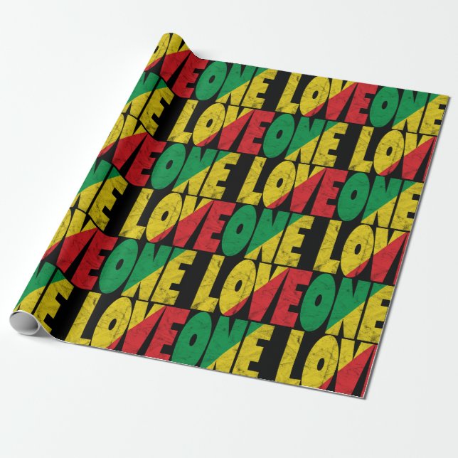 One Love Rasta Reggae Typographic Pattern Geschenkpapier (Ungerollt)