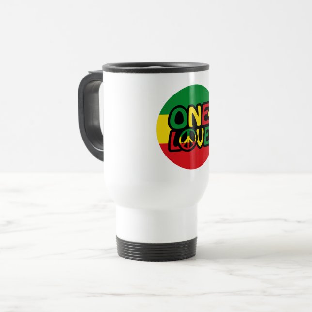 One Love, Reggae design with reggae colors Reisebecher (Vorderseite Links)
