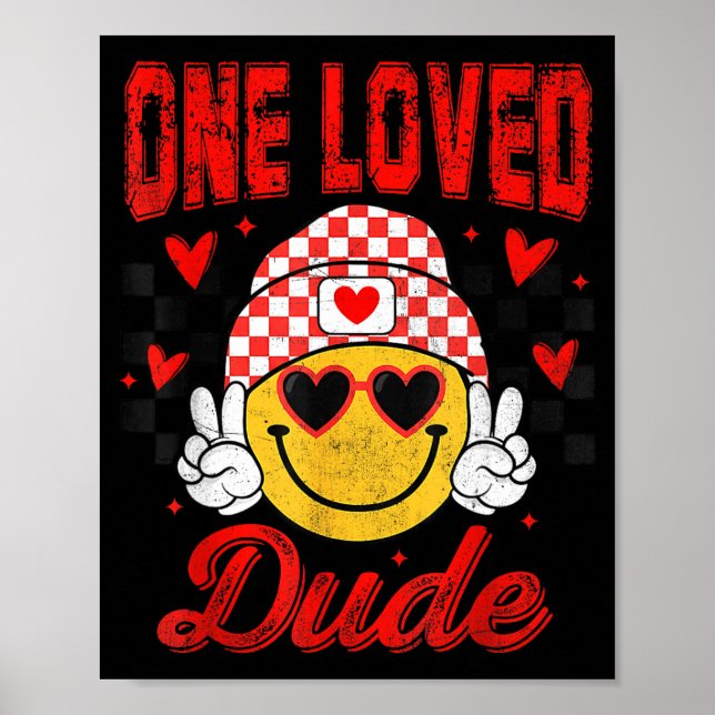 One Loved Dude Checkered Heart Valentines Day Boys Poster (Vorne)